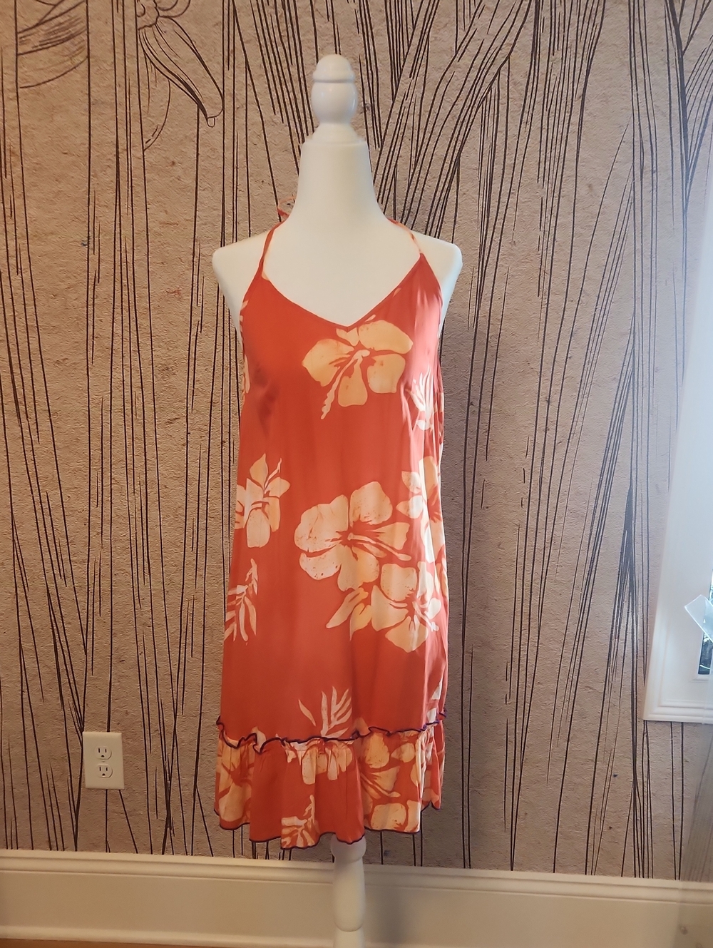 United Colors Of Benetton Coral Floral Halter Midi Dress